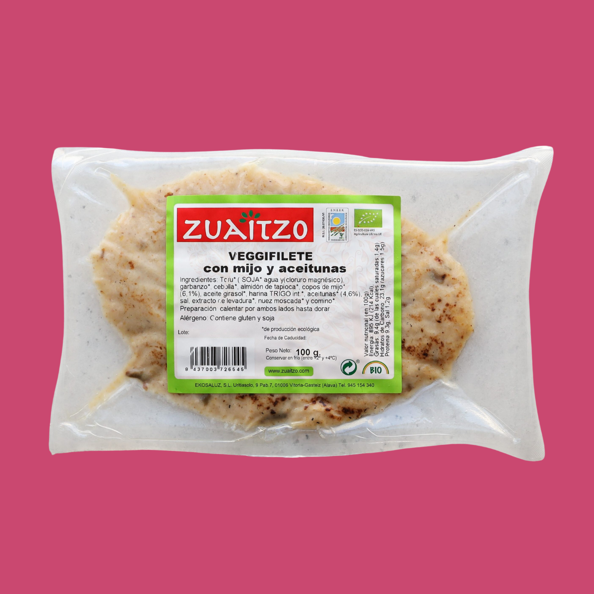 VEGGIFILETE VEGETAL CON MIJO Y ACEITUNAS ECO ZUAITZO 100 G