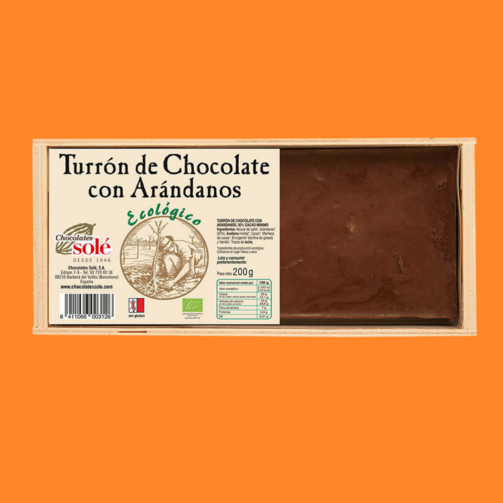 TURRÓN DE CHOCOLATE CON ARÁNDANOS ECO